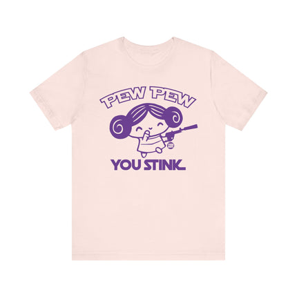 Pew Pew You Stink Leia Tee, Funny Princess Leia T-shirt