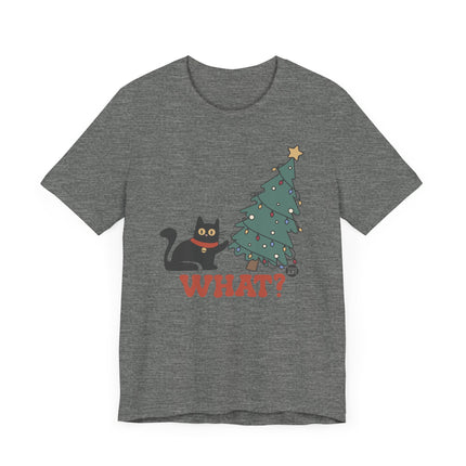 Funny "WHAT" Cat Christmas Tree Tee Shirt