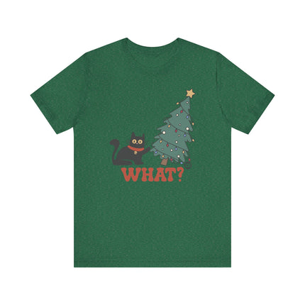 Funny "WHAT" Cat Christmas Tree Tee Shirt