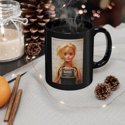 Barbie Mugshot Black Mug