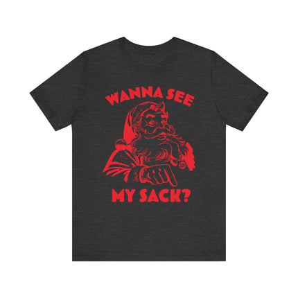 Funny "WANNA SEE MY SACK" Santa Tee Shirt