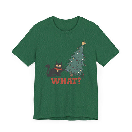 Funny "WHAT" Cat Christmas Tree Tee Shirt