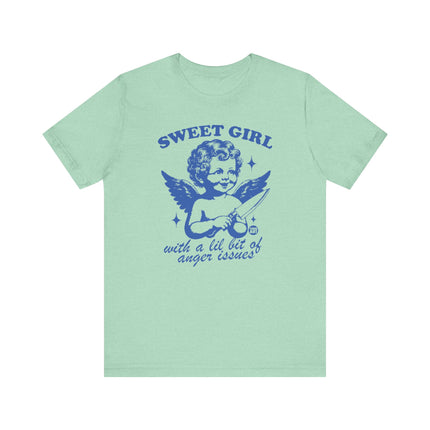 Sweet Girl With Anger Issues Angel Tee, Funny Anger Issues Angel Tshirt