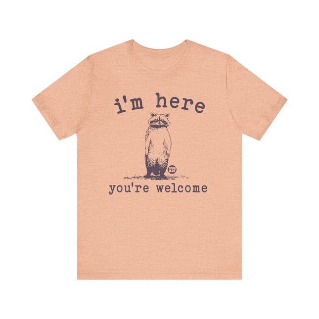 I'm Here You're Welcome Raccoon Tee, Funny Raccoon Tshirt