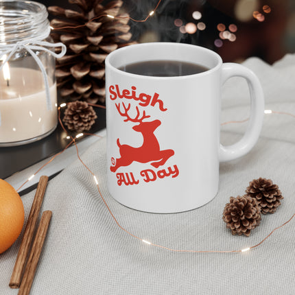 Sleigh All Day Reindeer Christmas Ceramic Mug