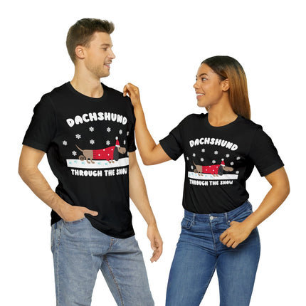 Dachshund Though The Snow Christmas Unisex Tee