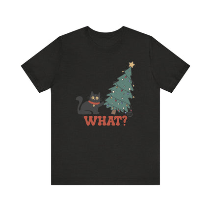 Funny "WHAT" Cat Christmas Tree Tee Shirt