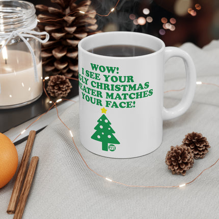 Wow Ugly Sweater Matches Face Christmas Ceramic Mug