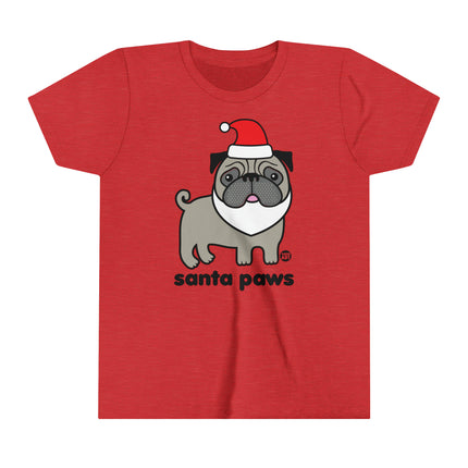 Santa Paws Pug Kids Short Sleeve Tee