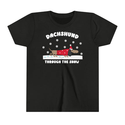 Dachshund Through The Snow Kids Short Sleeve Tee