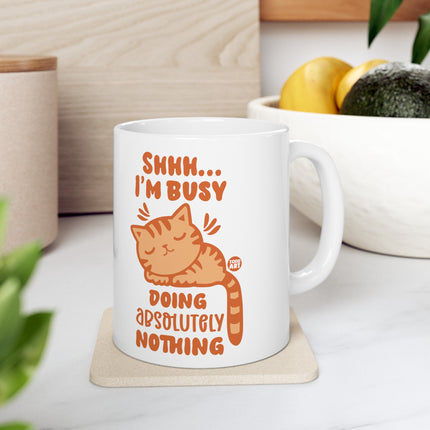 Shhh Busy Doing Nothing Cat Coffee Mug, Funny Cat Mug Gift for Cat Mom