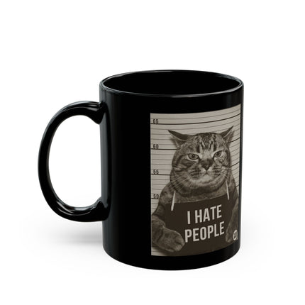 I Hate People Cat Black Coffee Mug