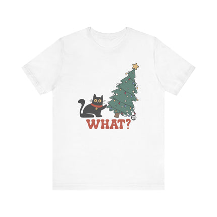 Funny "WHAT" Cat Christmas Tree Tee Shirt