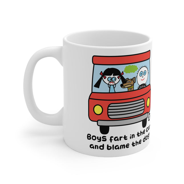 Boys fart in Car Ceramic Mug
