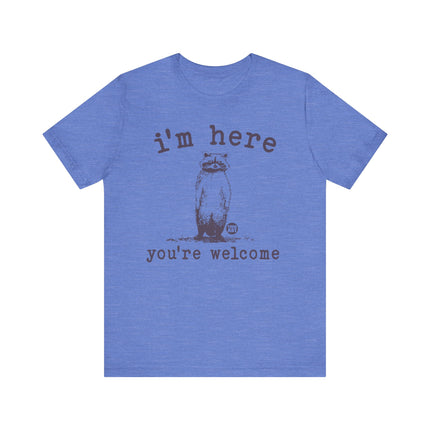 I'm Here You're Welcome Raccoon Tee, Funny Raccoon Tshirt