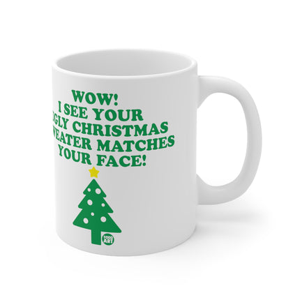 Wow Ugly Sweater Matches Face Christmas Ceramic Mug