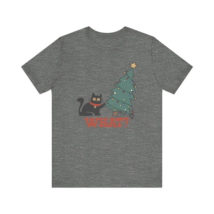 Funny "WHAT" Cat Christmas Tree Tee Shirt