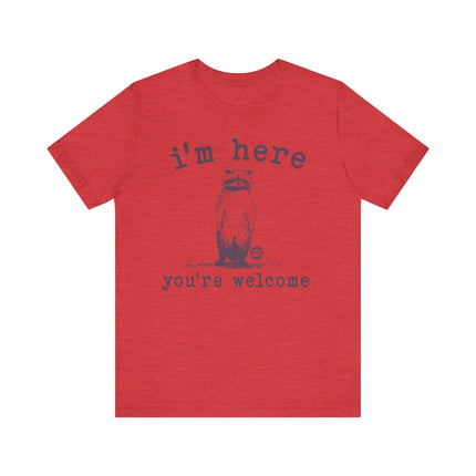 I'm Here You're Welcome Raccoon Tee, Funny Raccoon Tshirt