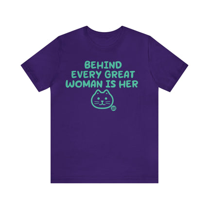 Behind Every Great Woman Is His Cat Unisex Tee