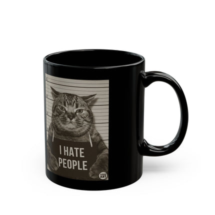 I Hate People Cat Black Coffee Mug