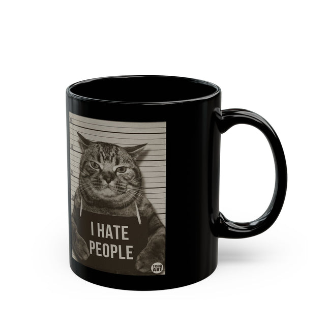 I Hate People Cat Black Coffee Mug