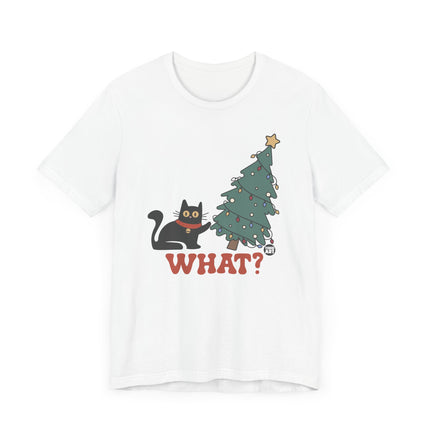 Funny "WHAT" Cat Christmas Tree Tee Shirt