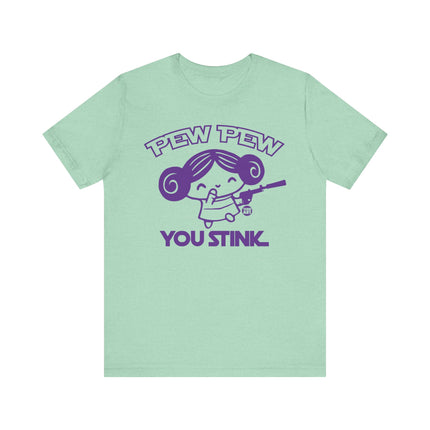 Pew Pew You Stink Leia Tee, Funny Princess Leia T-shirt