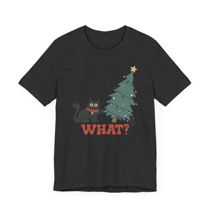 Funny "WHAT" Cat Christmas Tree Tee Shirt