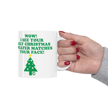 Wow Ugly Sweater Matches Face Christmas Ceramic Mug