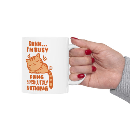 Shhh Busy Doing Nothing Cat Coffee Mug, Funny Cat Mug Gift for Cat Mom