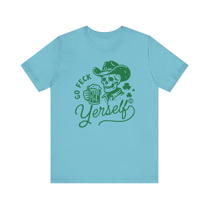 Go Feck Yourself Tee, Funny Cowboy Skull Tshirt