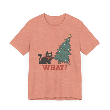 Funny "WHAT" Cat Christmas Tree Tee Shirt