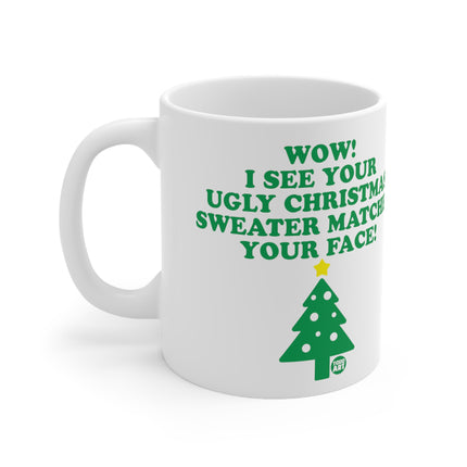 Wow Ugly Sweater Matches Face Christmas Ceramic Mug