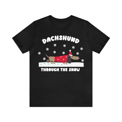 Dachshund Though The Snow Christmas Unisex Tee