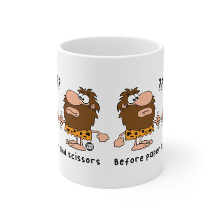 Caveman Rock paper Scissors Ceramic Mug