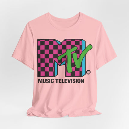 MTV Pink Checkered Graphic Tee, MTV 80s Logo Tshirt