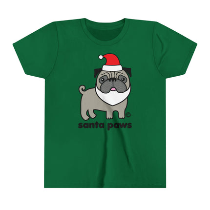 Santa Paws Pug Kids Short Sleeve Tee