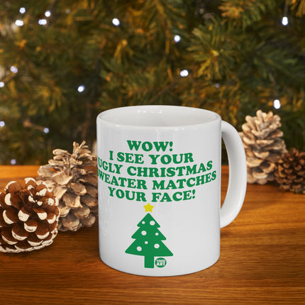 Wow Ugly Sweater Matches Face Christmas Ceramic Mug