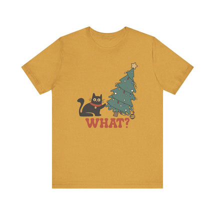 Funny "WHAT" Cat Christmas Tree Tee Shirt