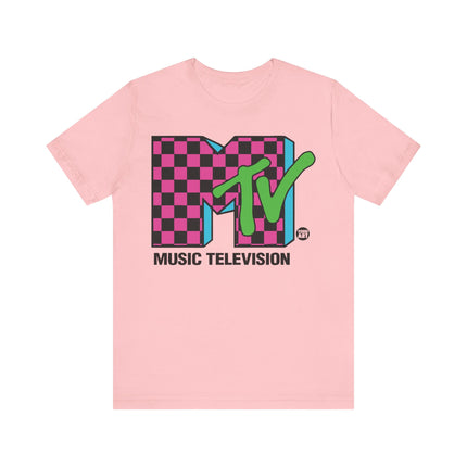 MTV Pink Checkered Graphic Tee, MTV 80s Logo Tshirt