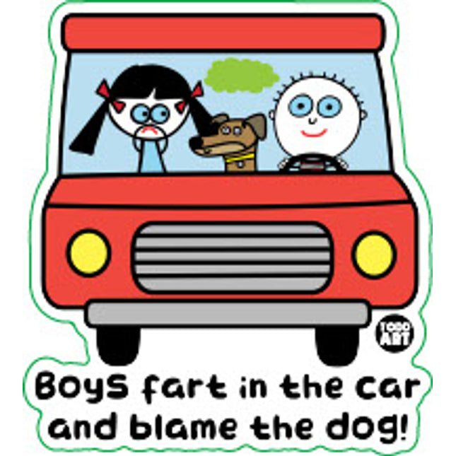 Boys Fart in Car And Blame Dog Vinyl Sticker