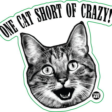 One Cat Short Of Crazy Vinyl Sticker