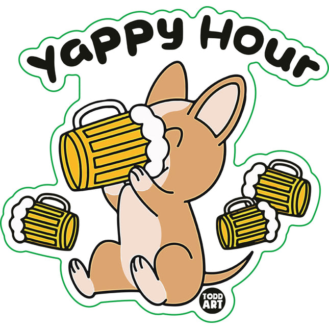 Yappy Hour Dog Drinking Beer Vinyl Sticker