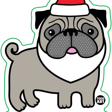 Santa Paws Pug Vinyl Sticker