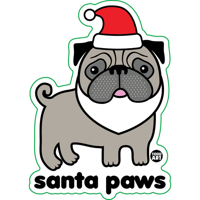 Santa Paws Pug Vinyl Sticker