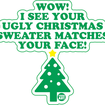 Wow Ugly Sweater Matches Face Vinyl Sticker