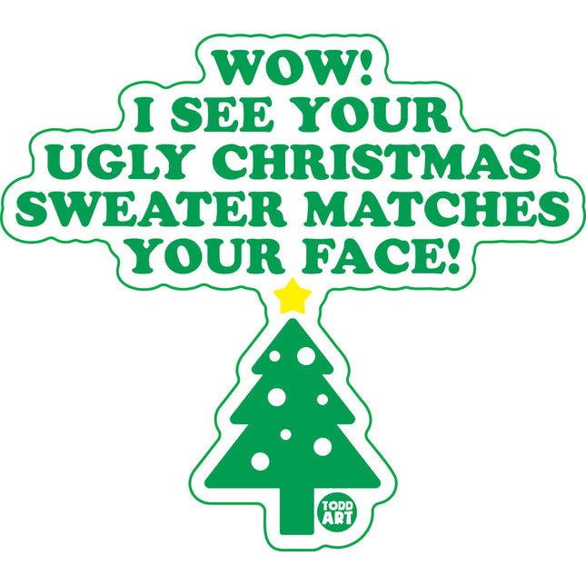 Wow Ugly Sweater Matches Face Vinyl Sticker